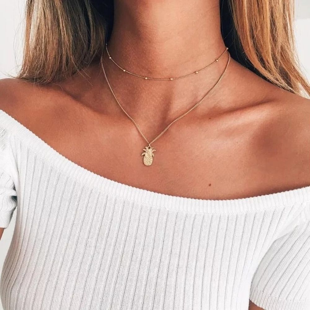 Women beads pineapple Gold Chain Choker Necklace c